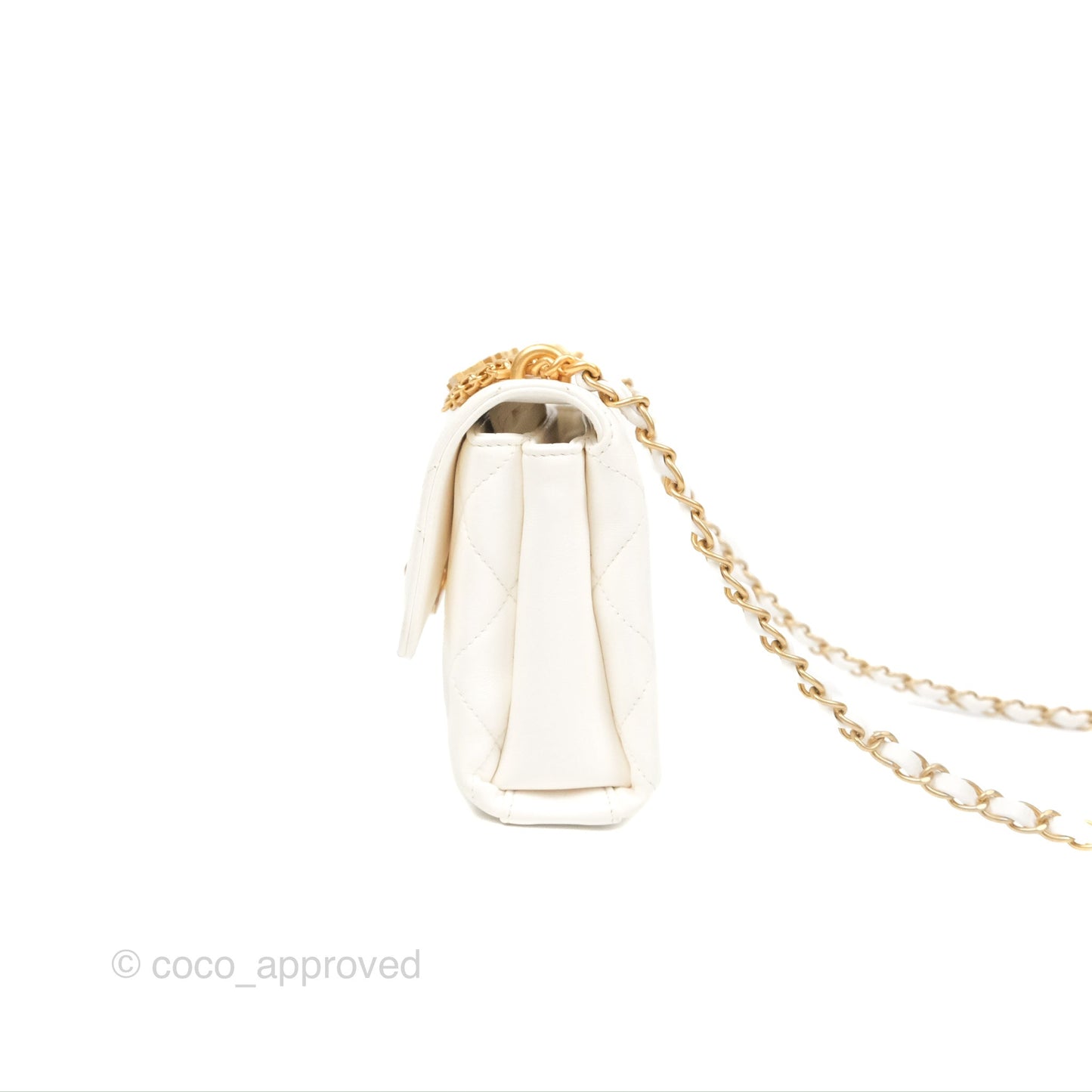 Chanel Crystal Logo Handle Flap Bag White Lambskin 22S
