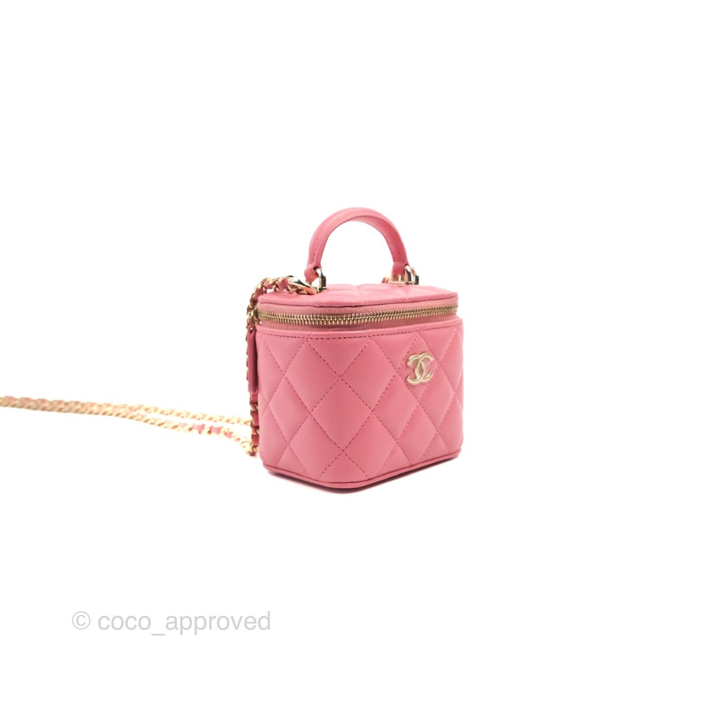 Chanel Mini Top Handle Vanity With Chain Pink Lambskin Gold Hardware