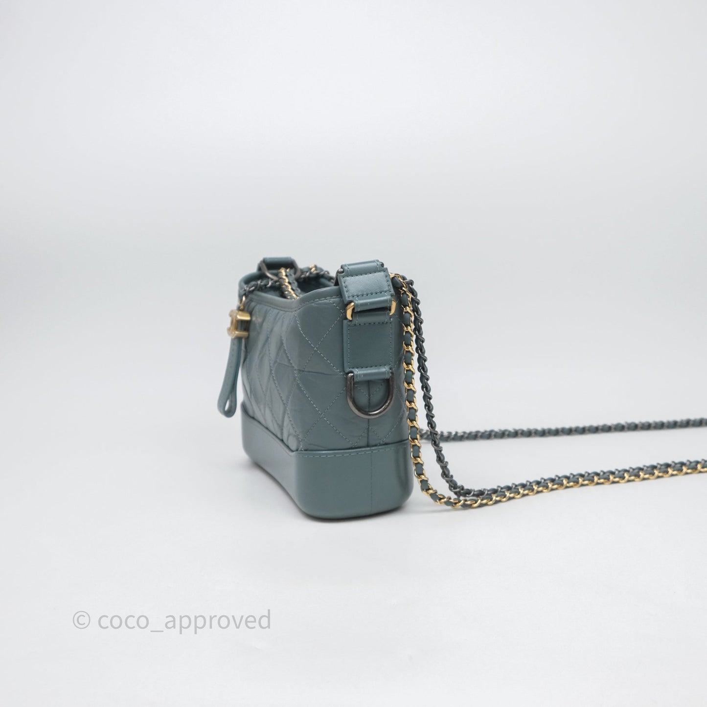 Chanel Small Gabrielle Hobo Quilted Grey Green Aged Calfskin