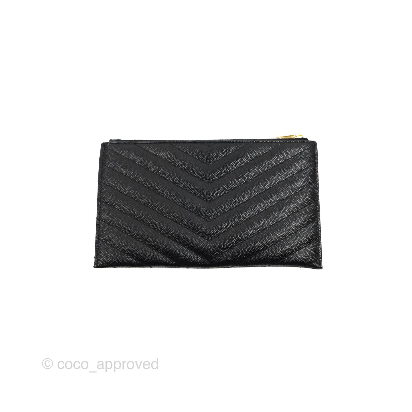 Saint Laurent Cassandre Matelasse Zipped Pouch Black Grained Leather Gold Hardware