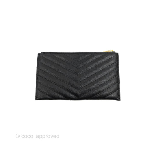 Saint Laurent Cassandre Matelasse Zipped Pouch Black Grained Leather Gold Hardware