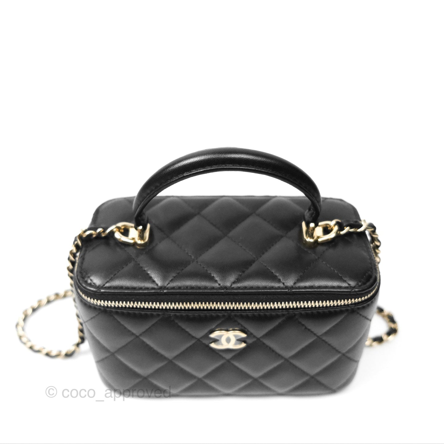 Chanel Vanity Rectangular Top Handle Black Lambskin Gold Hardware
