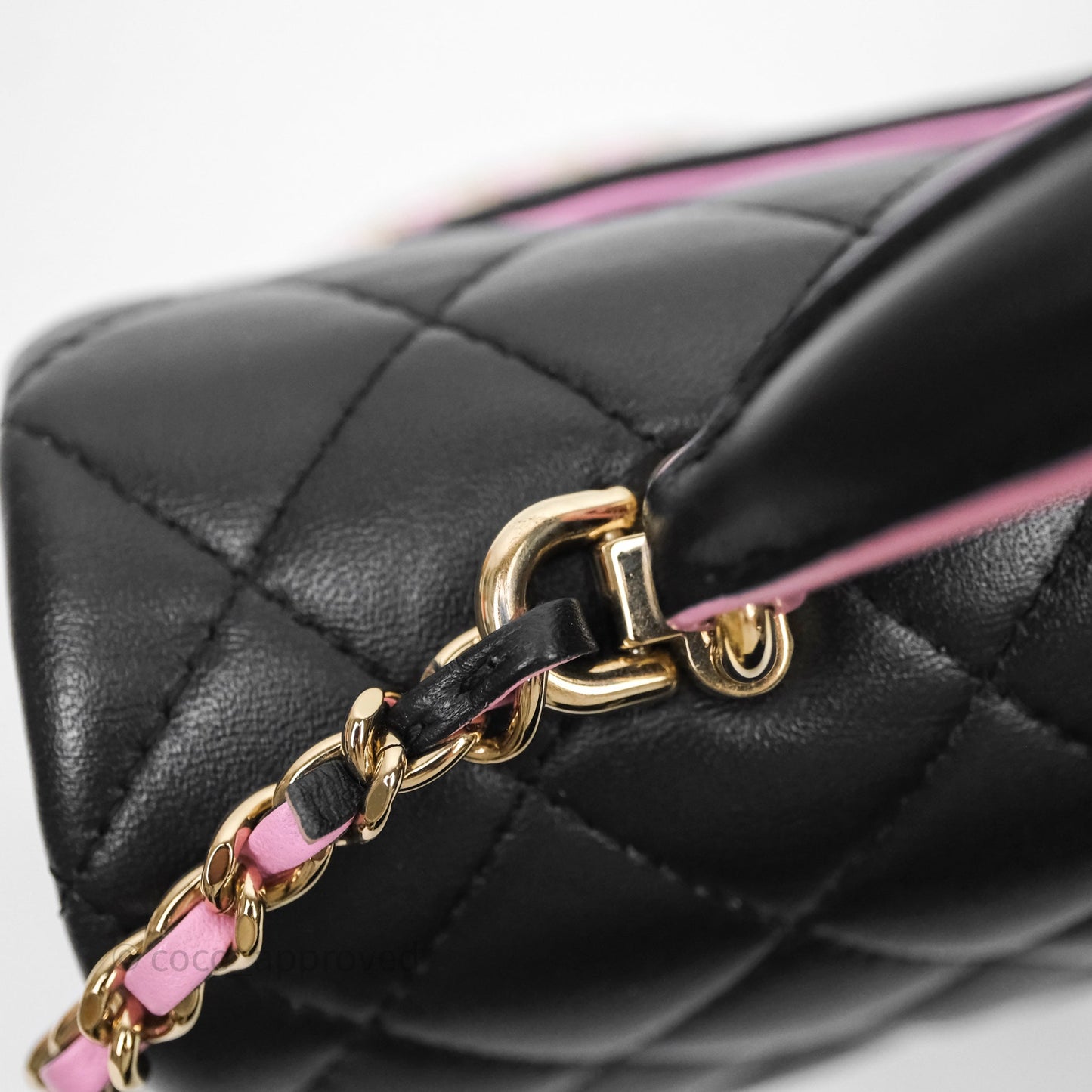 Chanel Top Handle Mini Rectangular Flap Black/Pink Lambskin Gold Hardware 23P