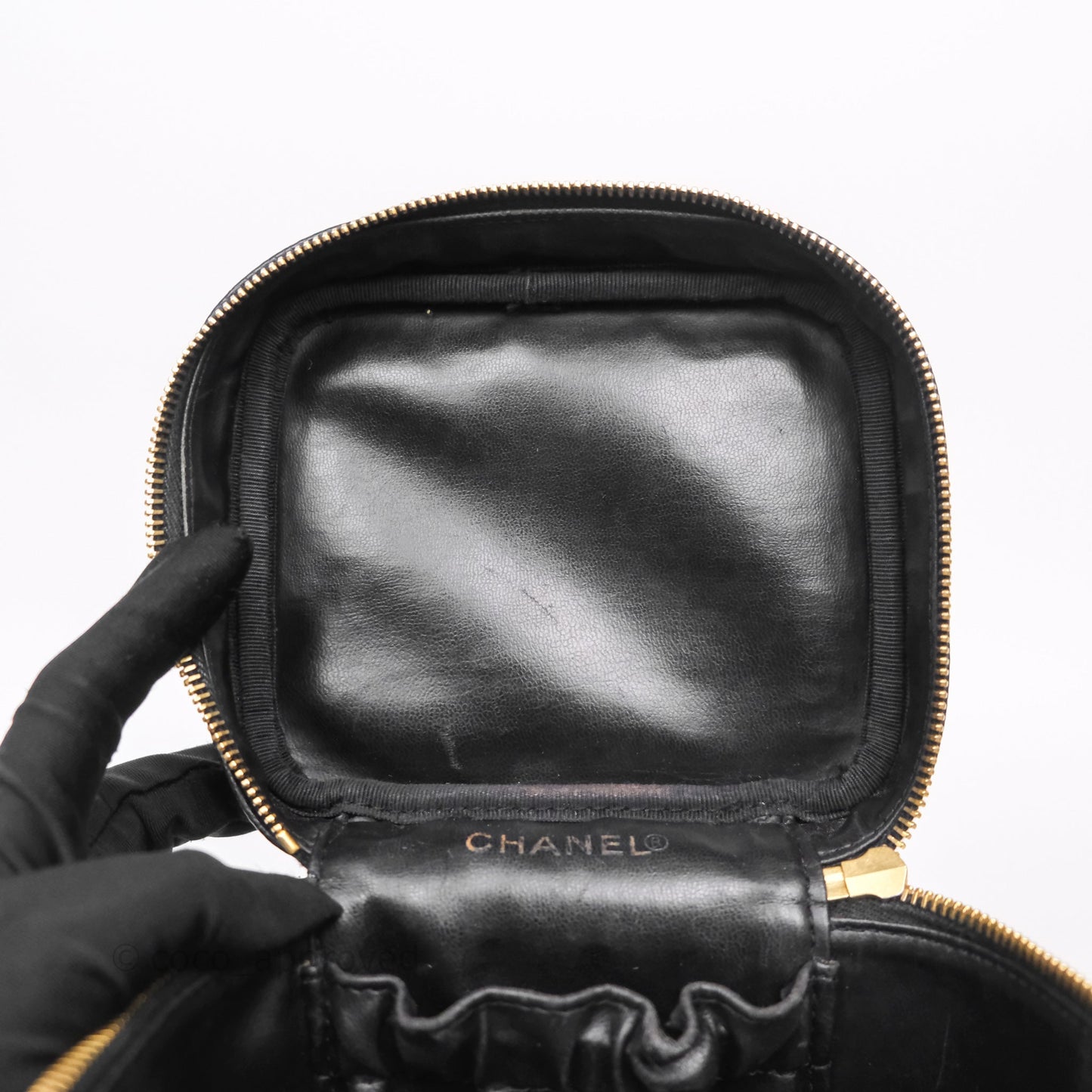 Chanel Vintage Vanity Case Black Caviar Gold Hardware