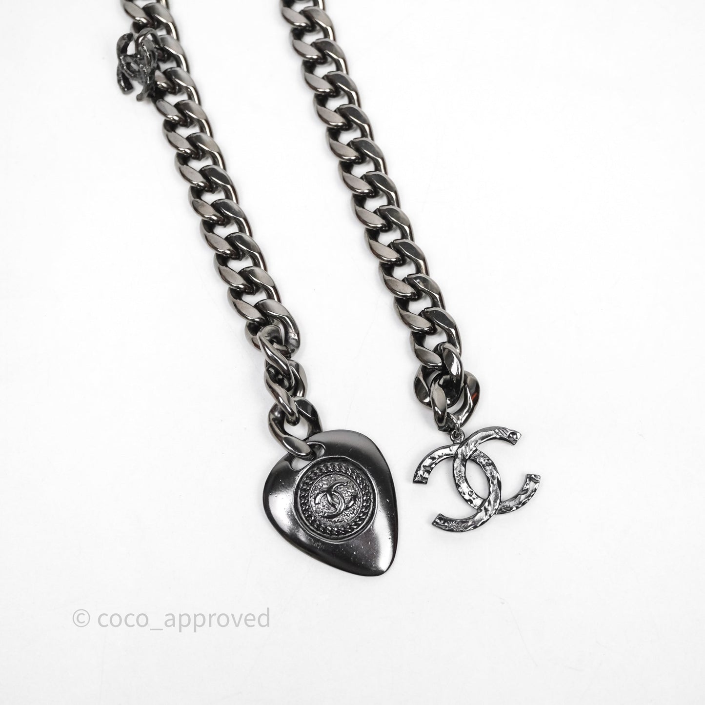Chanel CC Guitar Charm Necklace Gun Metal Tone 20P