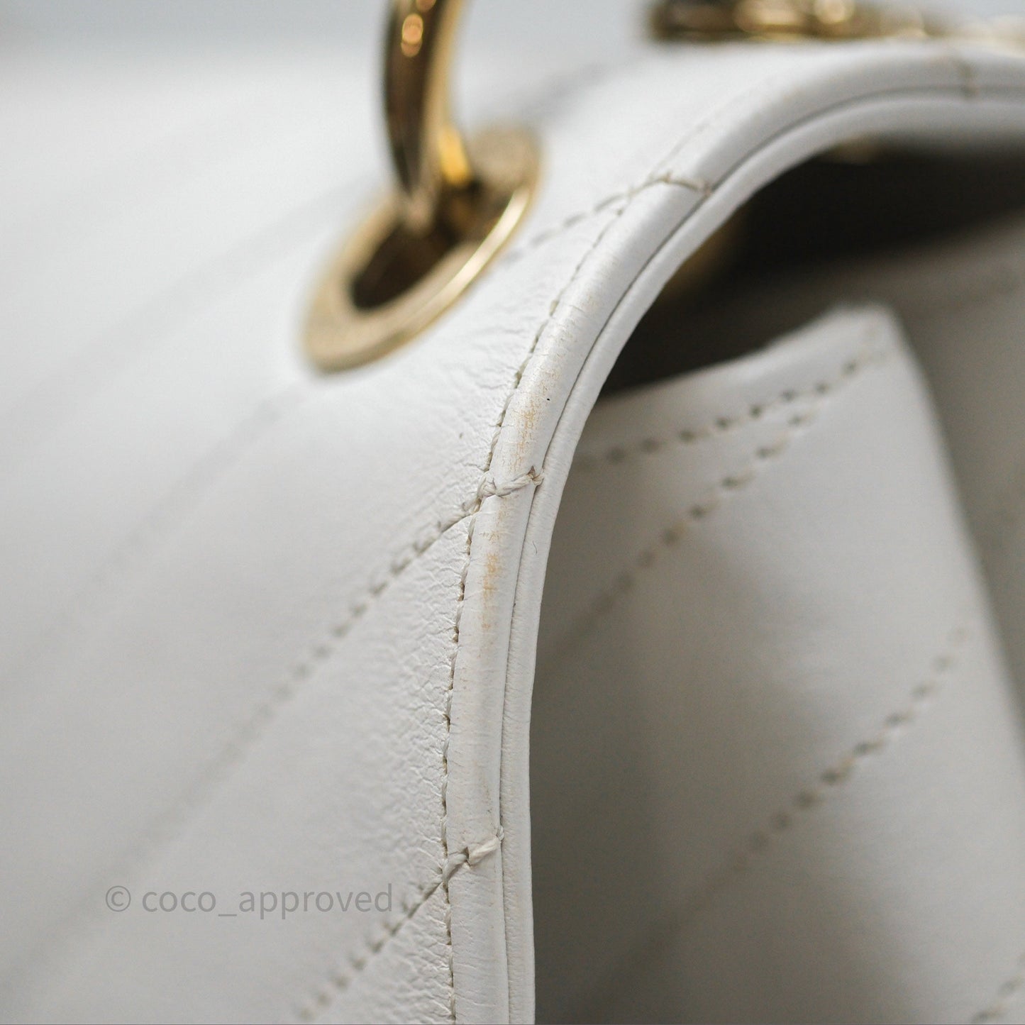 Chanel Small Chevron Chic Top Handle Flap White Calfskin Gold Hardware