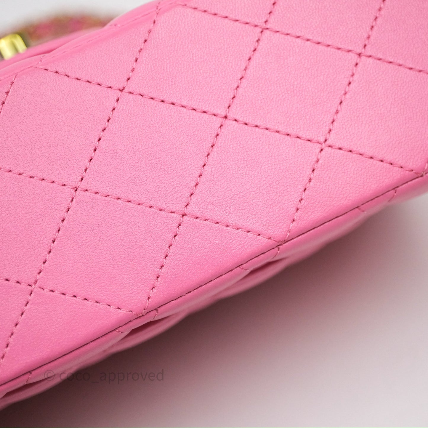 Chanel Small Classic Flap Quilted Pink Lambskin Rainbow Hardware