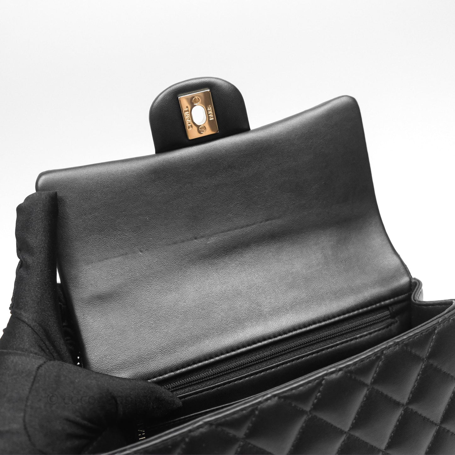 Chanel Top Handle Mini Rectangular Flap Black Lambskin Gold Hardware