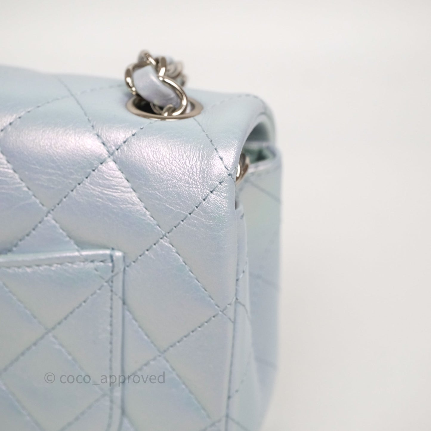 Chanel Mini Rectangular Bag Quilted Iridescent Icy Blue Silver Hardware