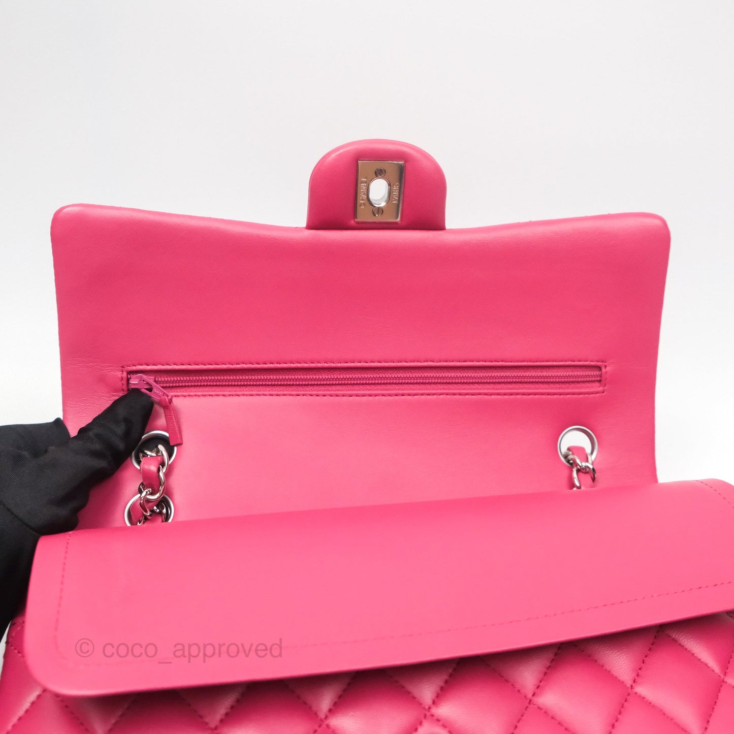 Chanel Classic M/L Medium Flap Quilted Dark Pink Lambskin Silver Hardware