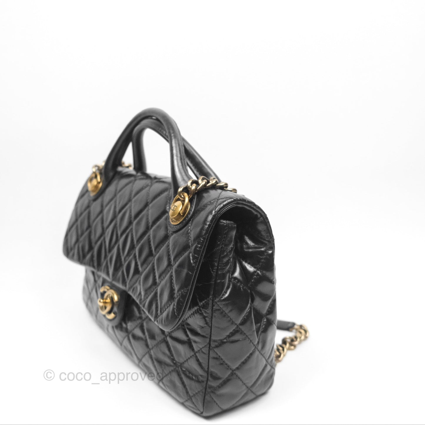 Chanel Medium Castle Rock Flap Black Glazed Calfskin Antique Gold Hardware