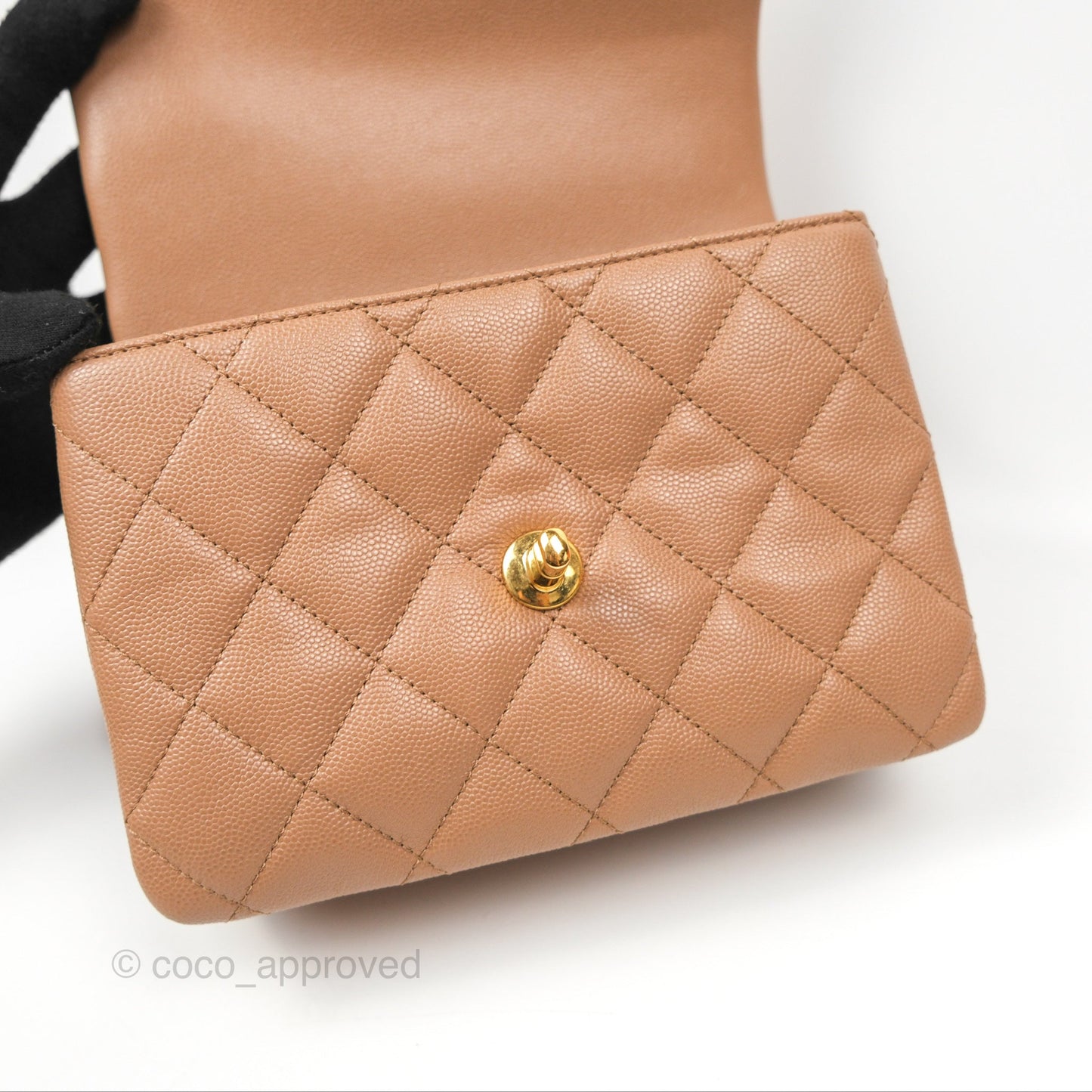 Chanel Coco First CC Chain Flap Bag Dark Beige Caviar Aged Gold Hardware