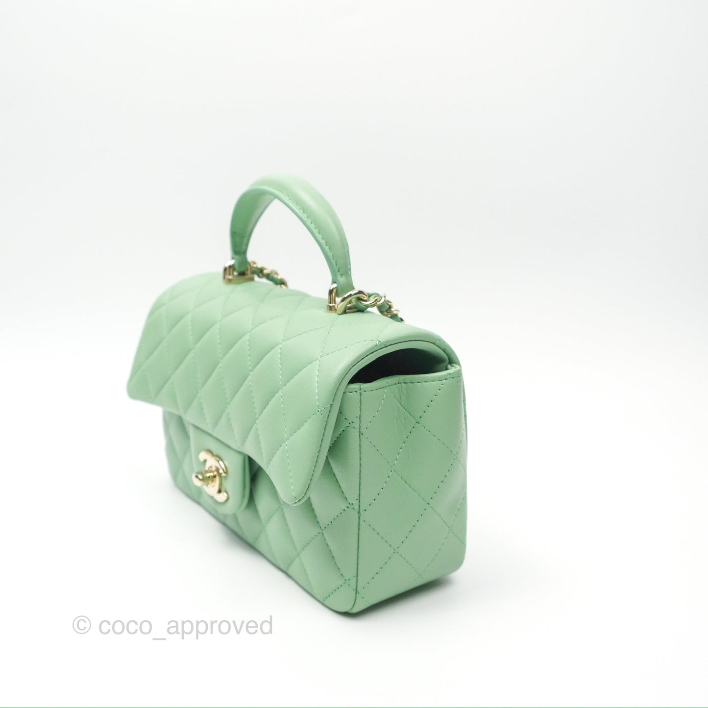 Chanel Top Handle Mini Rectangular Flap Bag Avocado Green Lambskin Gold Hardware