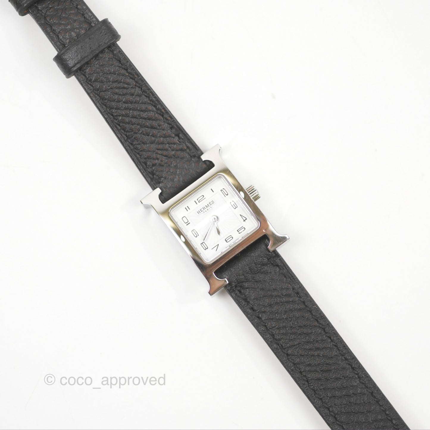 Hermès Small Heure H Double Tour Watch Black Epsom Palladium Hardware