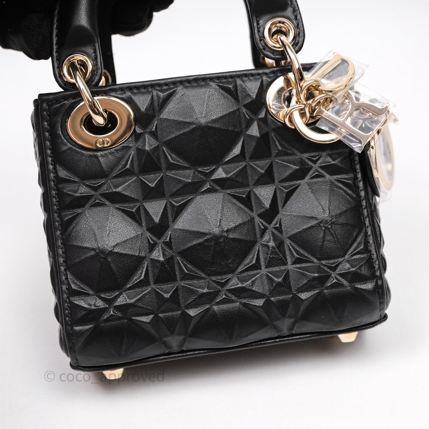 Dior Mirco Lady Dior Black Cannage Calfskin with Diamond Motif Gold Hardware