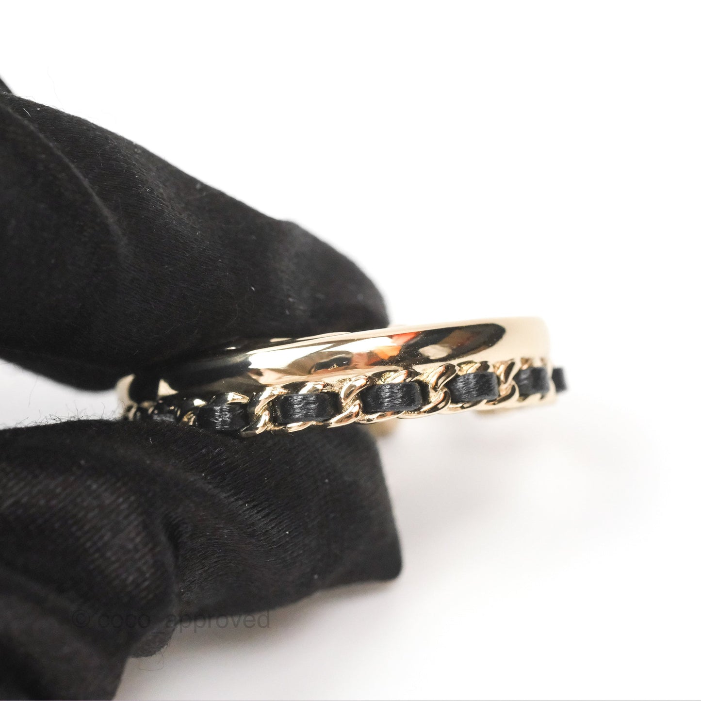 Chanel Gold Hoop Black Leather CC Earrings 22P