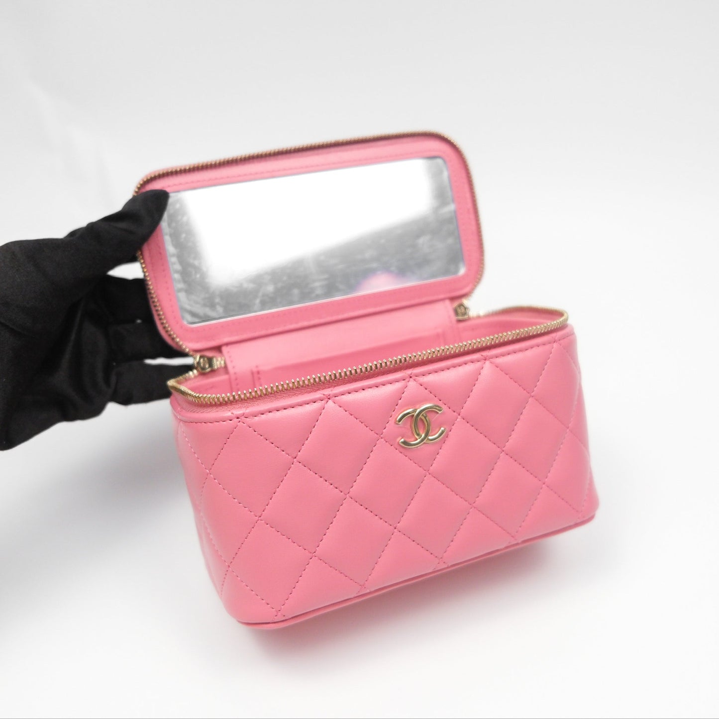 Chanel Vanity Rectangular Top Handle Pink Lambskin Gold Hardware