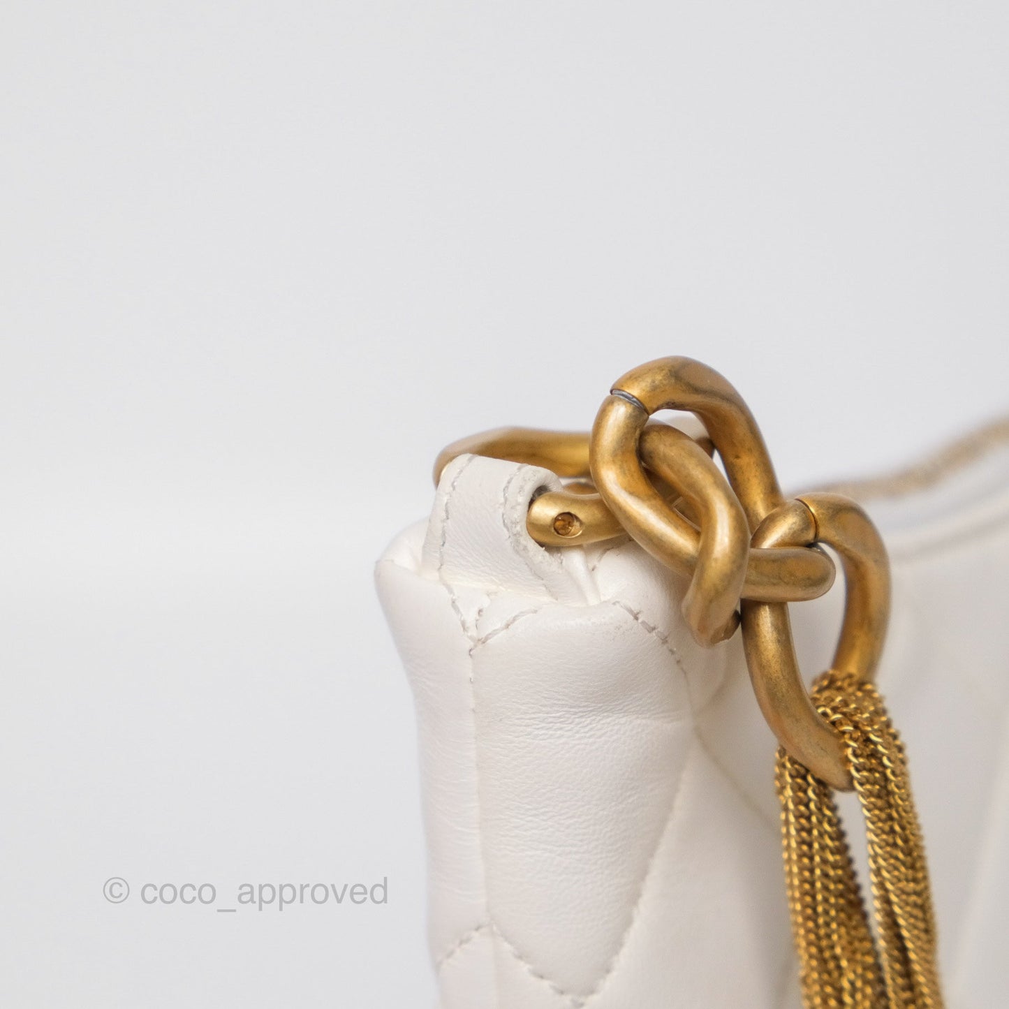Chanel Chain Hobo Bag Quilted White Lambskin Aged Gold Hardware 23A