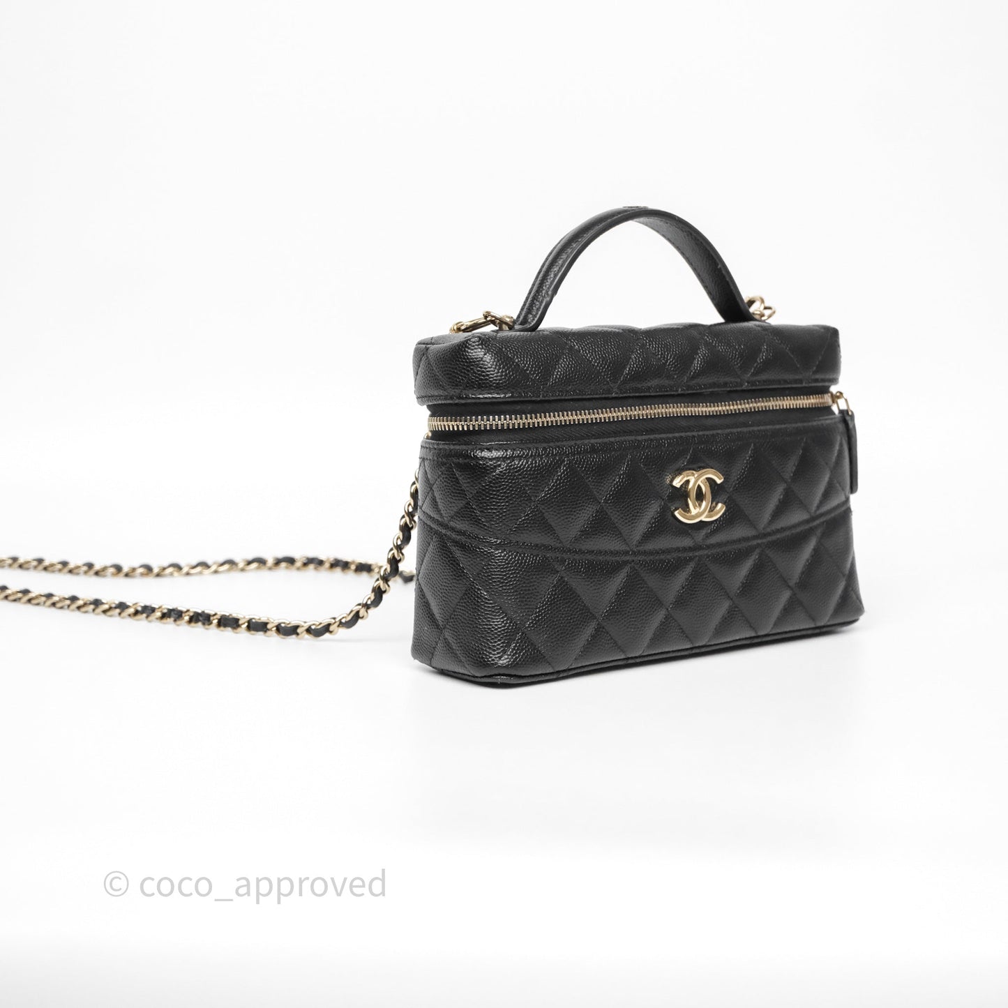 Chanel Top Handle Long Vanity with Chain Black Caviar Gold Hardware 25C