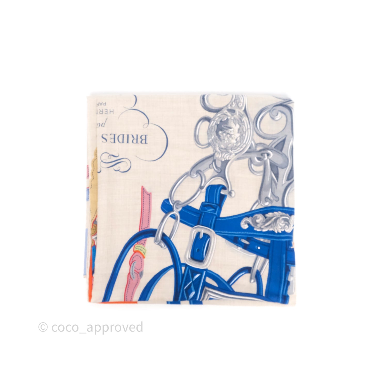 Hermes Brides De Gala App 140cm TD/ Orange/ Naturel/ Bleu Azur Cachemire Scarf