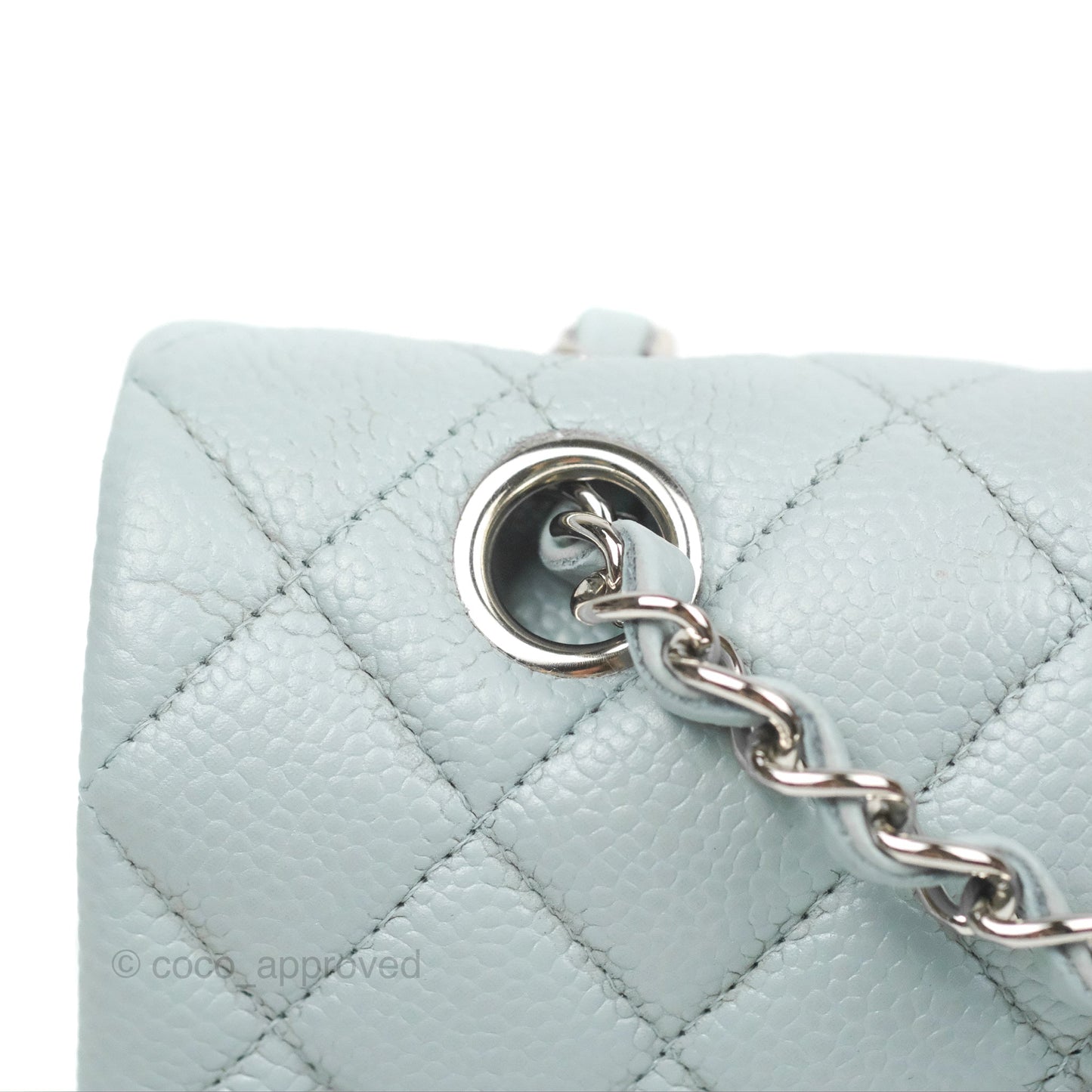 Chanel Classic M/L Medium Flap Quilted Light Grey Blue Caviar Silver Hardware