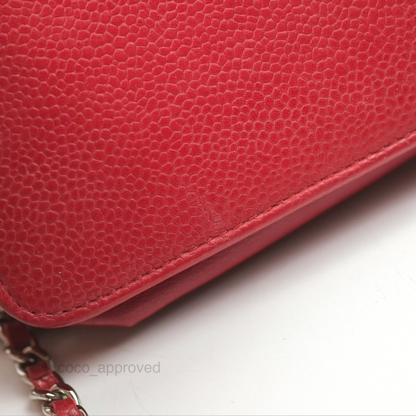 Chanel CC Wallet On Chain WOC Red Caviar Silver Hardware