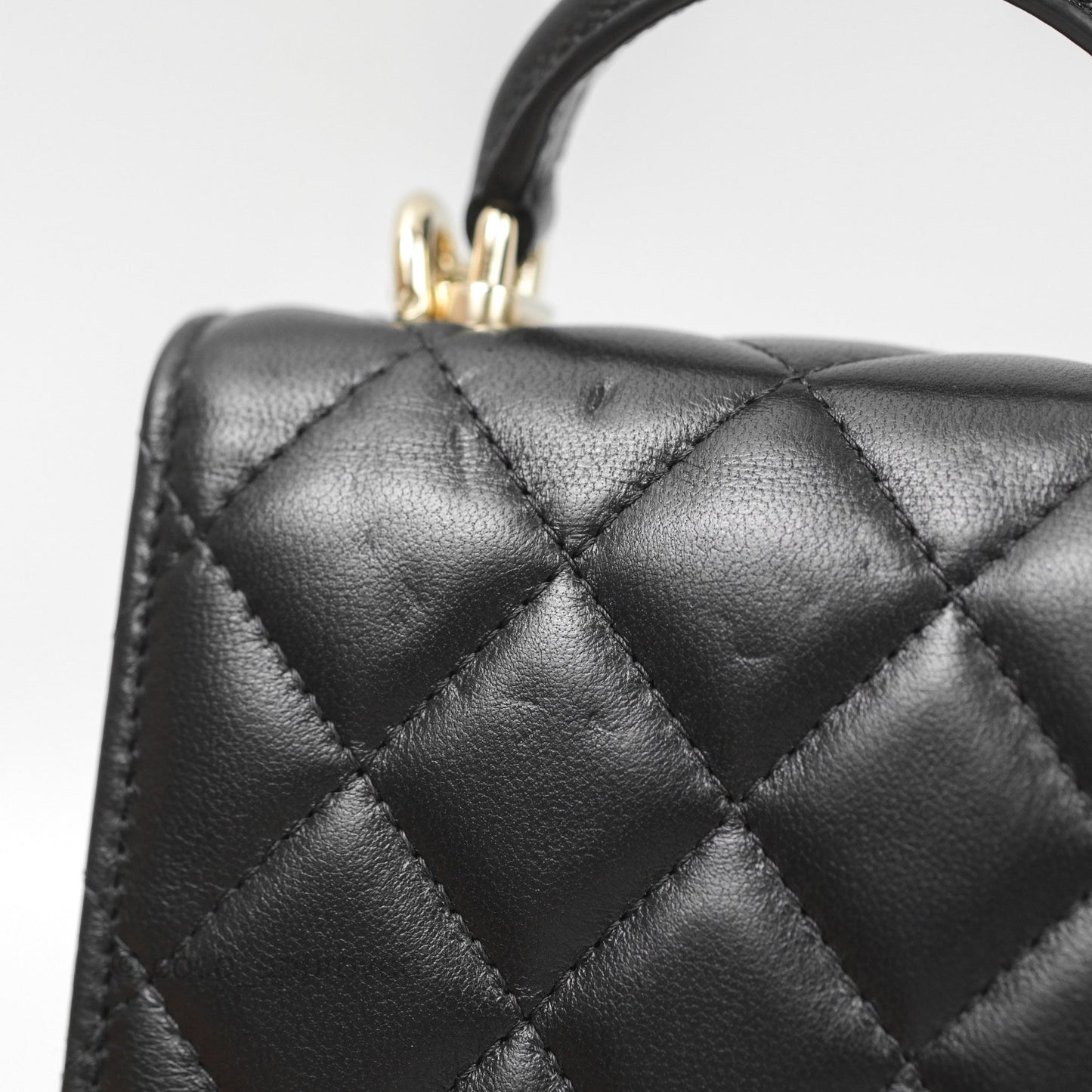 Chanel Mini Handle Clutch With Chain Black Lambskin Gold Hardware