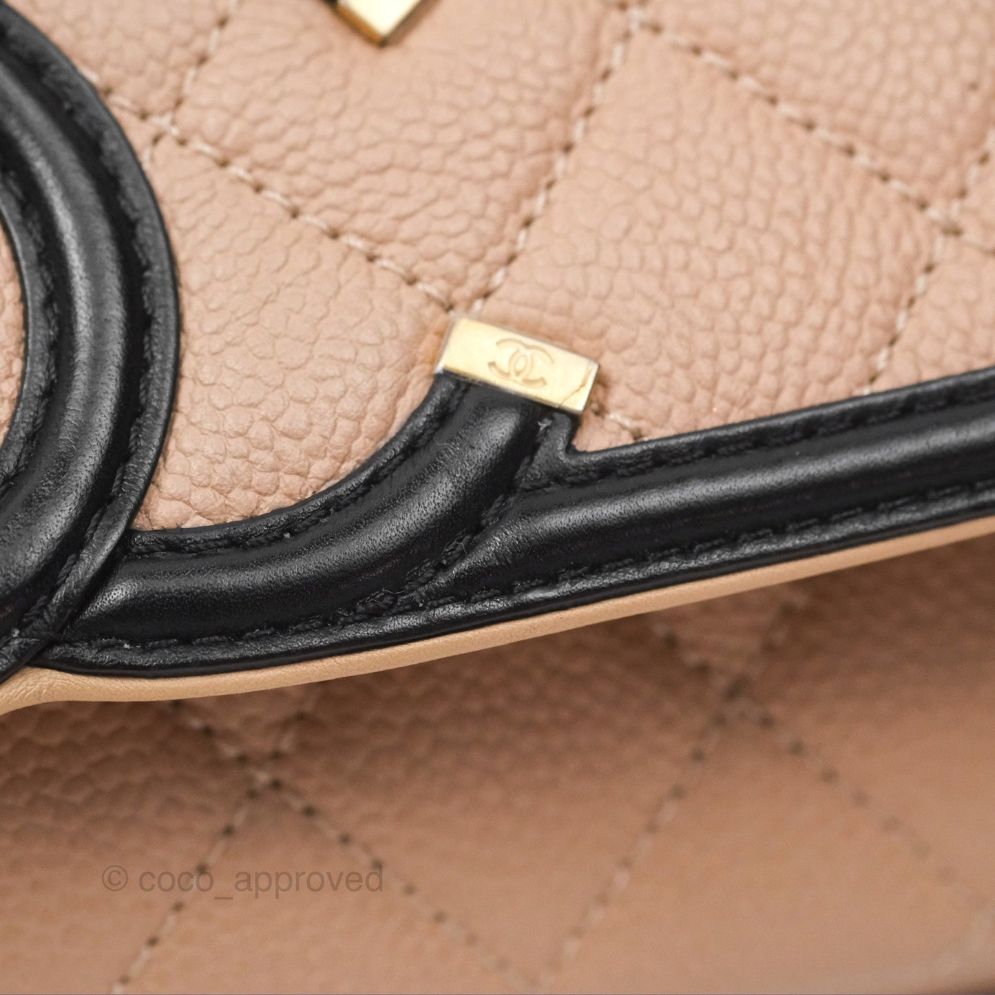 Chanel Quilted Medium CC Filigree Flap Beige Black Caviar