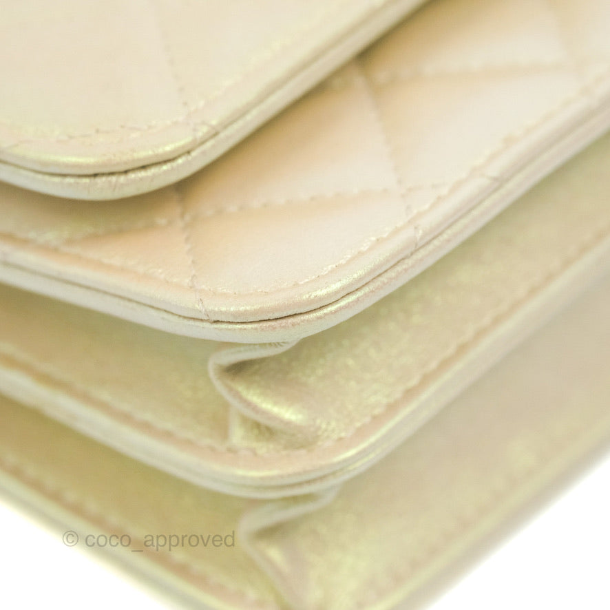 Chanel Quilted Mini Wallet on Chain WOC Iridescent Ivory Gold Hardware 20B