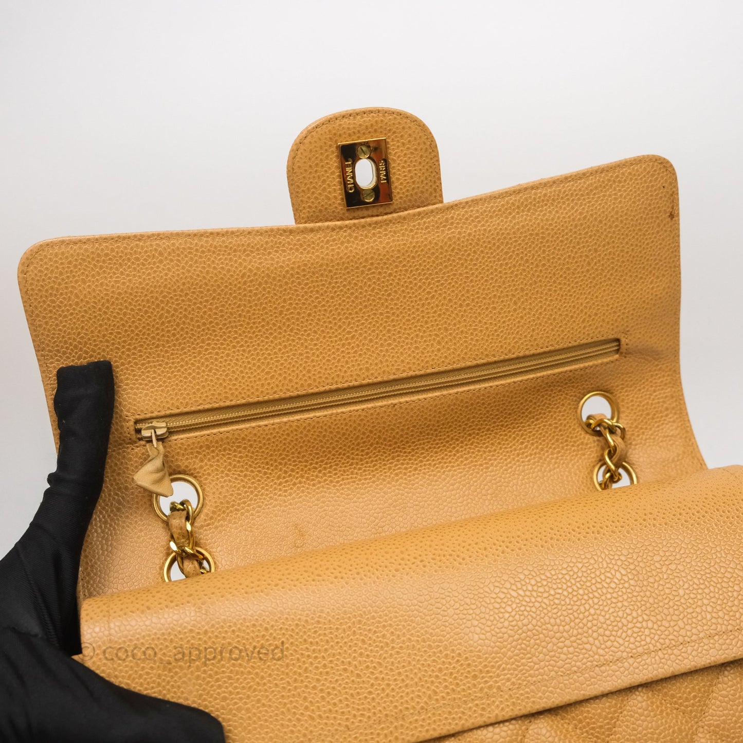 Chanel Vintage Medium Classic Flap Beige Caviar 24K Gold Hardware