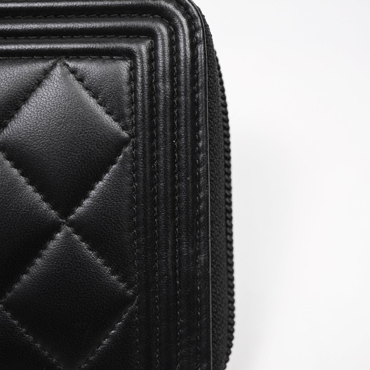 Chanel Boy Zip Long Wallet Black Lambskin Gold Hardware