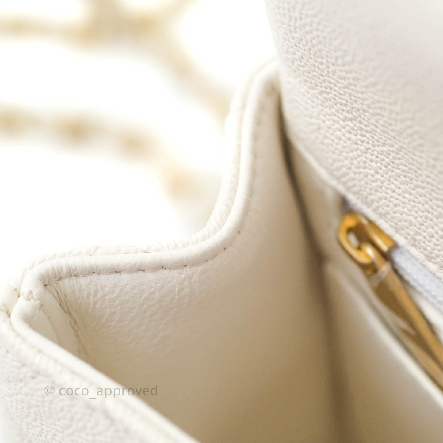 Chanel Top Handle Mini Rectangular Flap Bag White Caviar Aged Gold Hardware