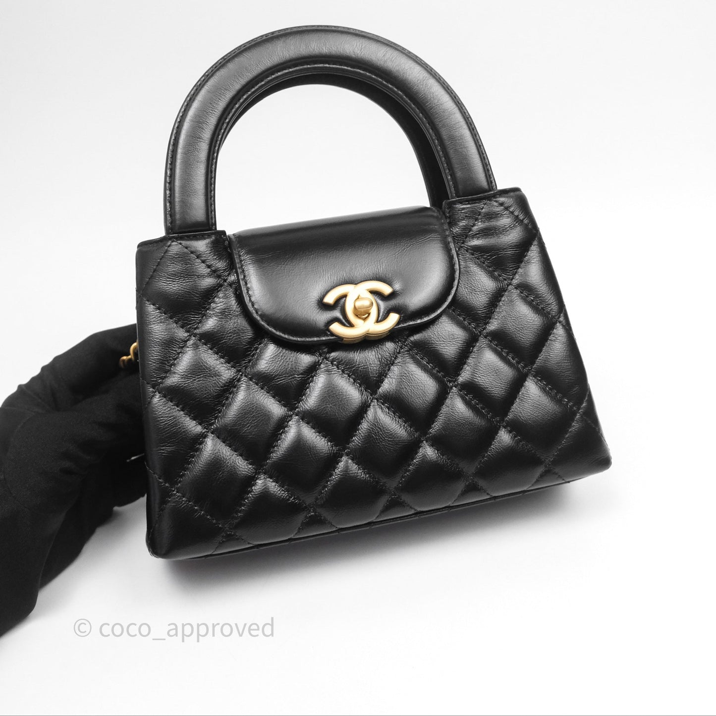 Chanel Kelly Bag Quilted Black Shiny Crumpled Calfskin Aged Gold Hardware