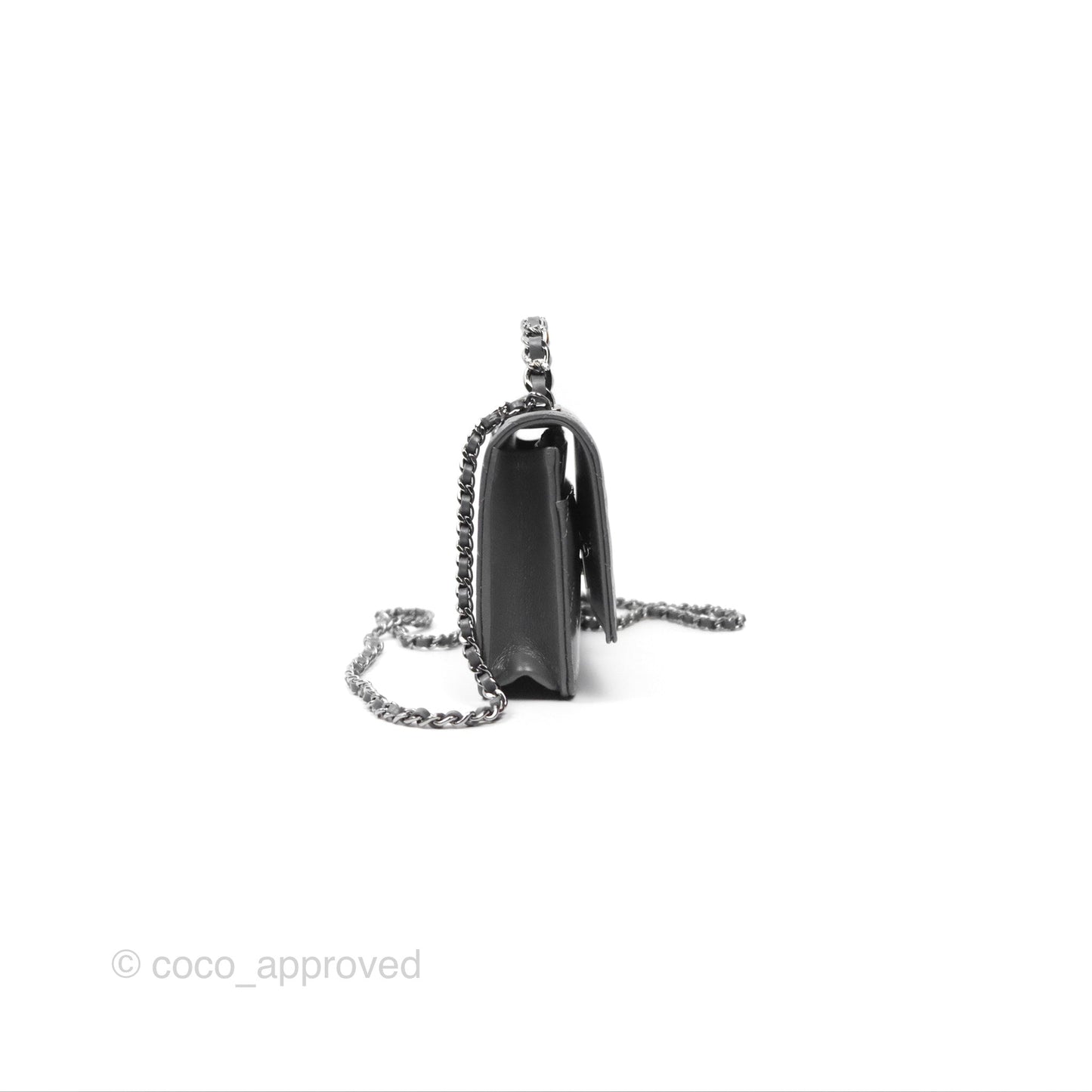 Chanel Top Handle Wallet On Chain WOC Dark Grey Calfskin Gun Metal 23K