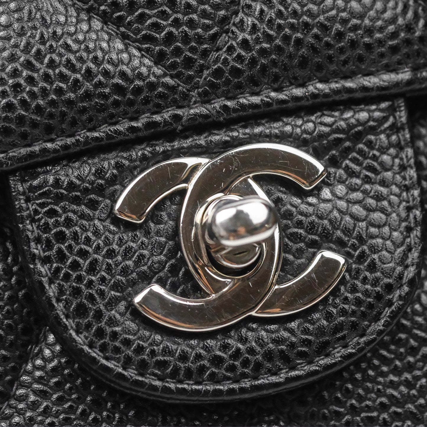 Chanel Classic Vintage Jumbo Single Flap Black Caviar Silver Hardware
