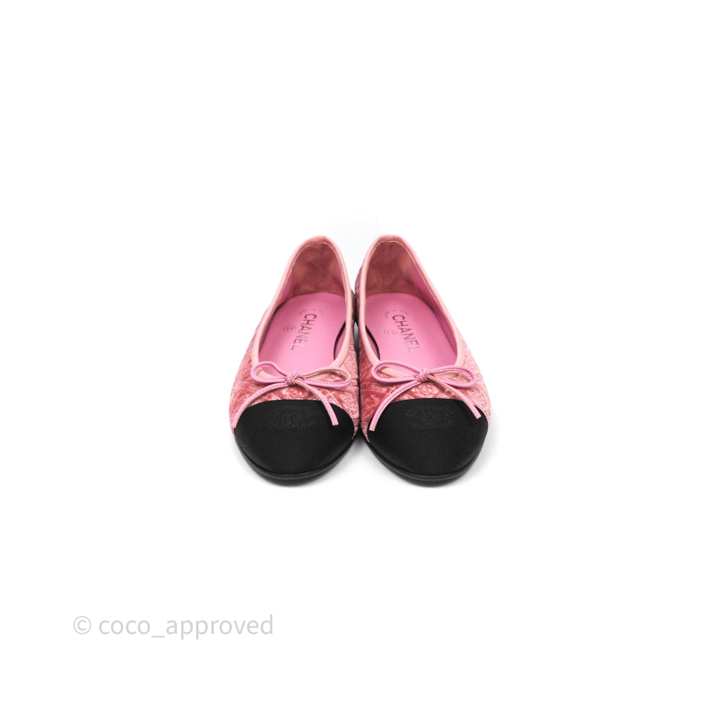 Chanel Ballerina Flats Camellia Quilts Pink Velvet Size 38