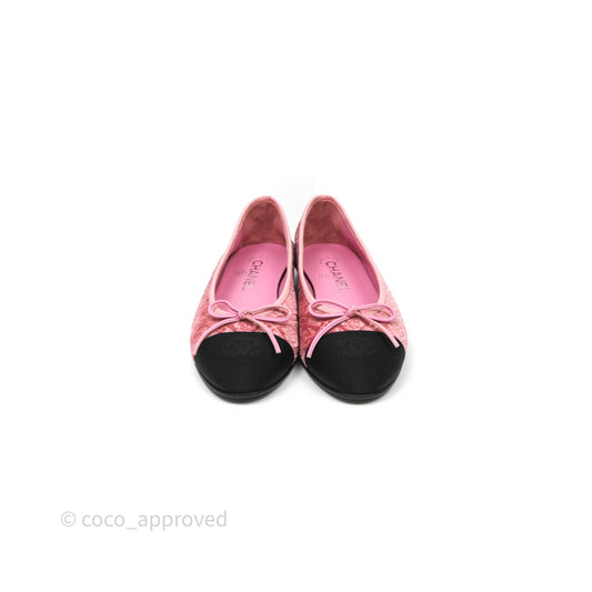 Chanel Ballerina Flats Camellia Quilts Pink Velvet Size 38