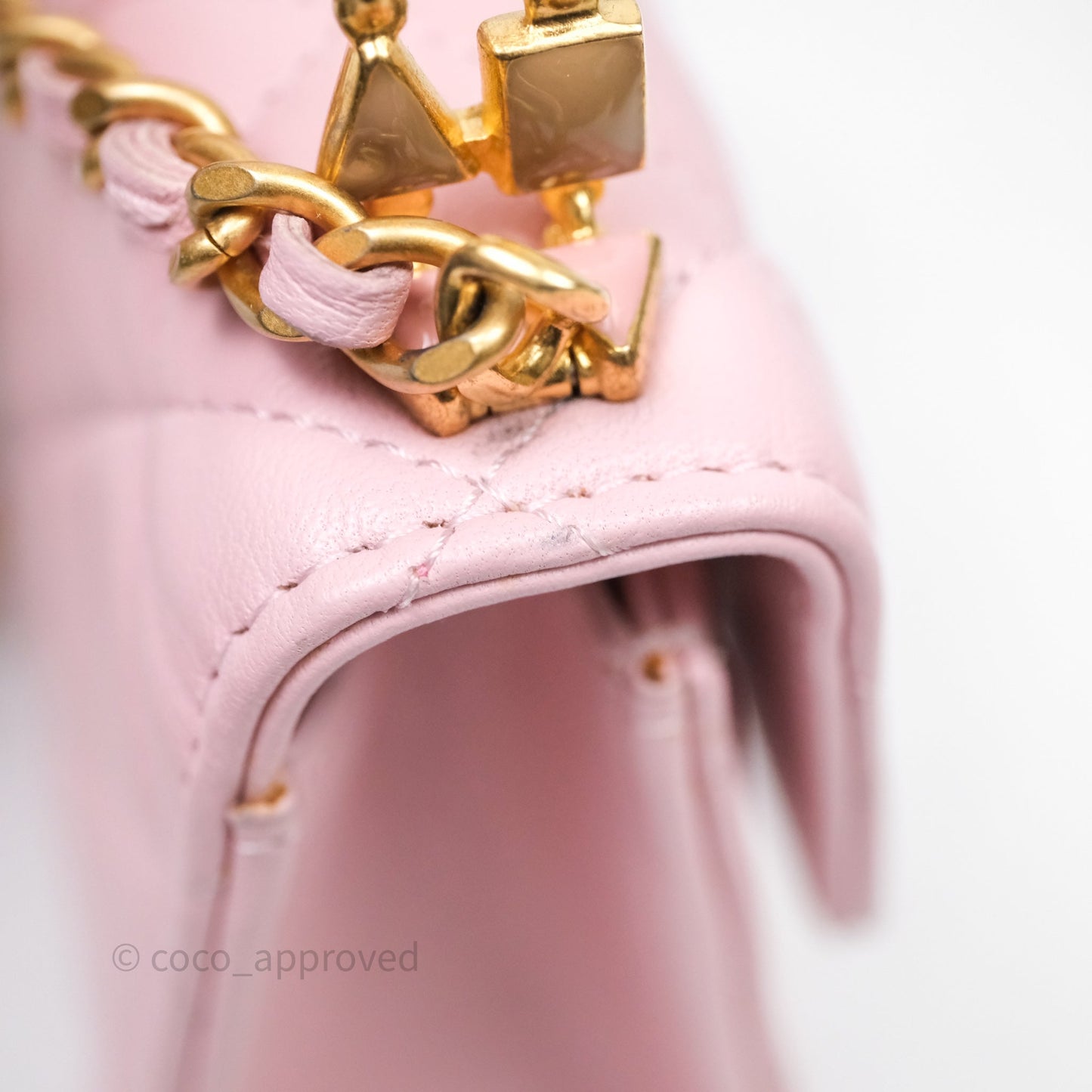 Chanel Mini Enamel Handle Clutch on Chain Pink Lambskin Gold Hardware