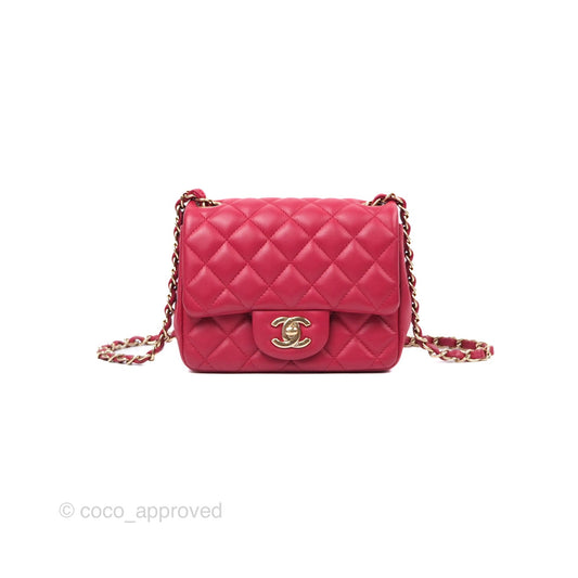 Chanel Mini Square Flap Red Lambskin Light Gold Hardware