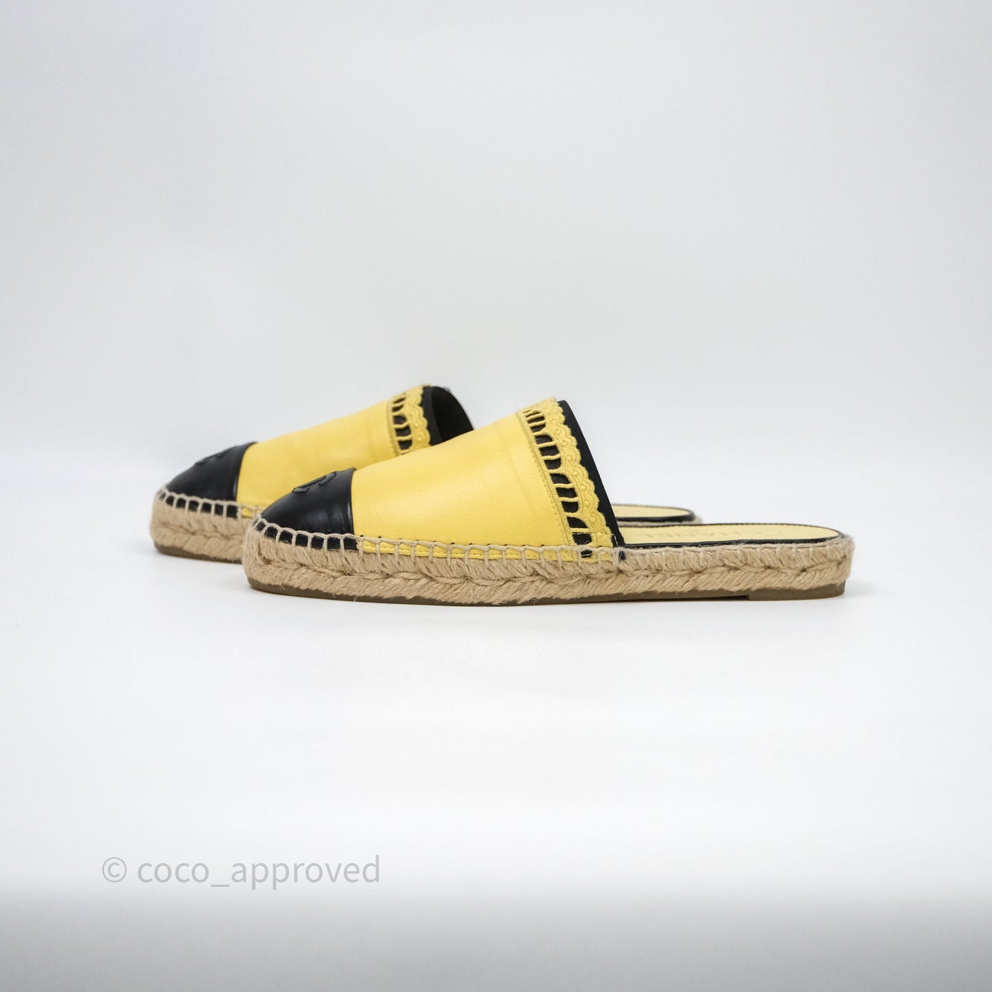 Chanel CC Logo Yellow/Black Slippers Size 38