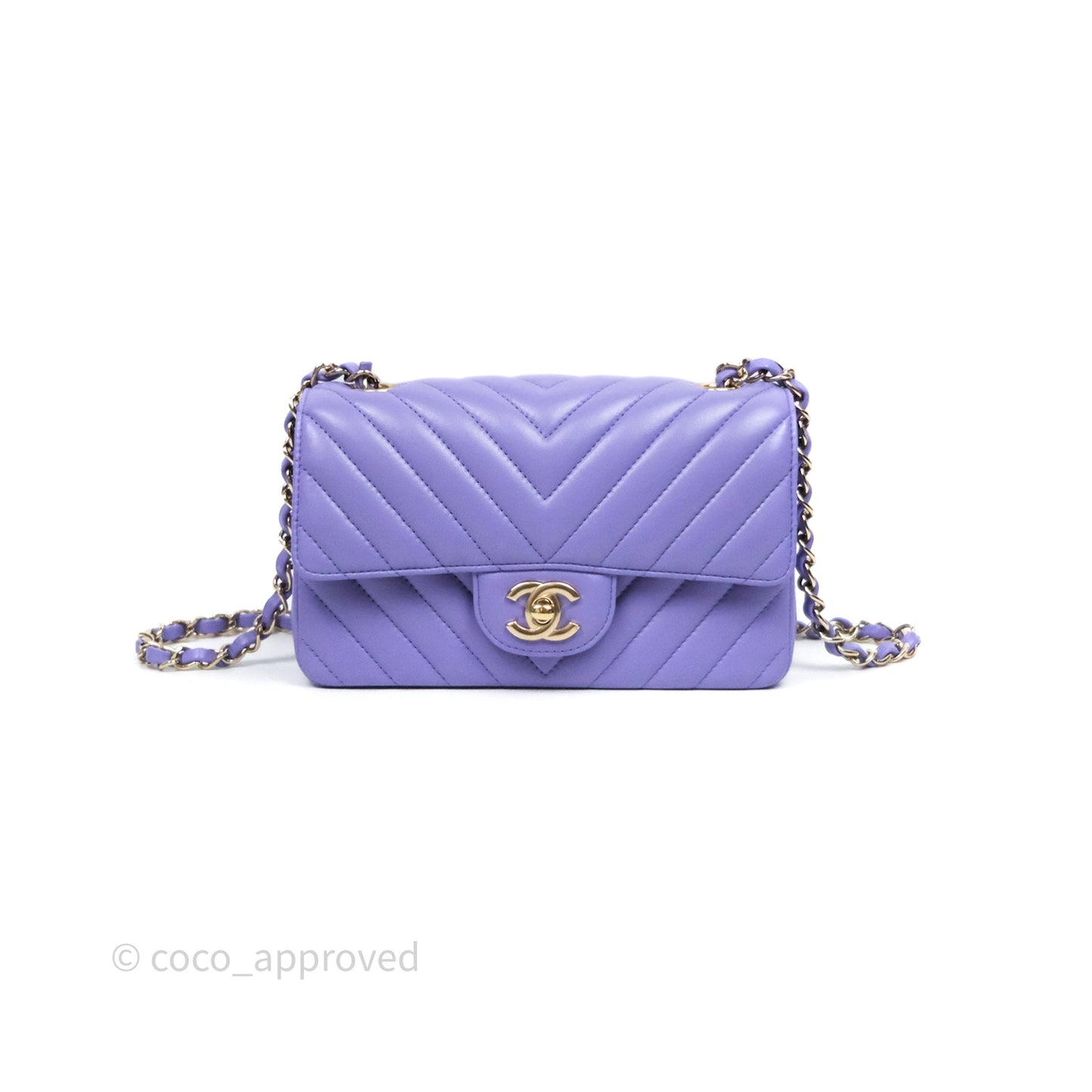 Chanel Quilted Mini Rectangular Chevron Purple Lambskin Gold Hardware
