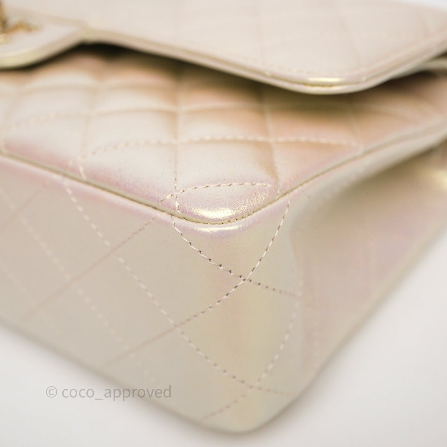 Chanel Classic Medium Double Flap Iridescent Beige Gold Hardware 21S