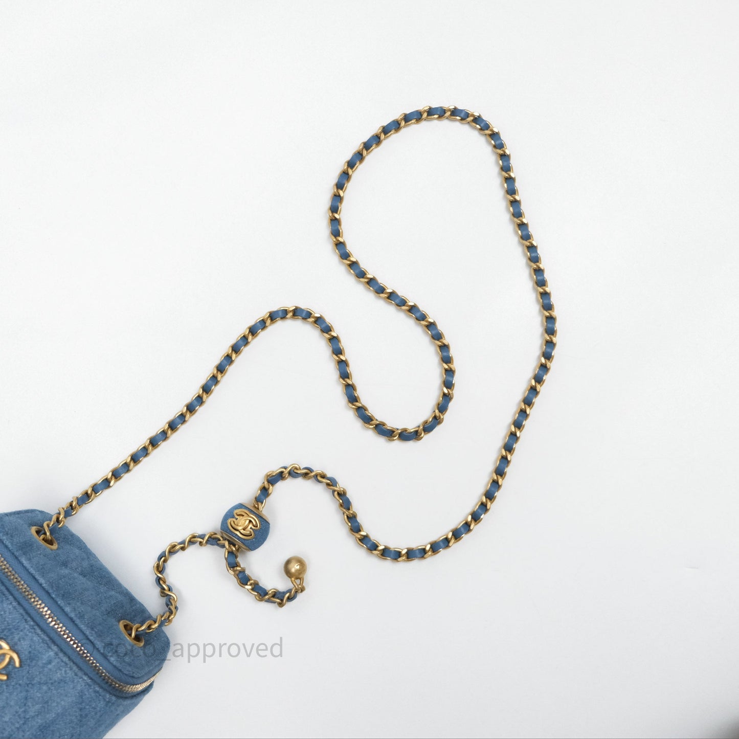 Chanel Mini Pearl Crush Vanity With Chain Denim Aged Gold Hardware