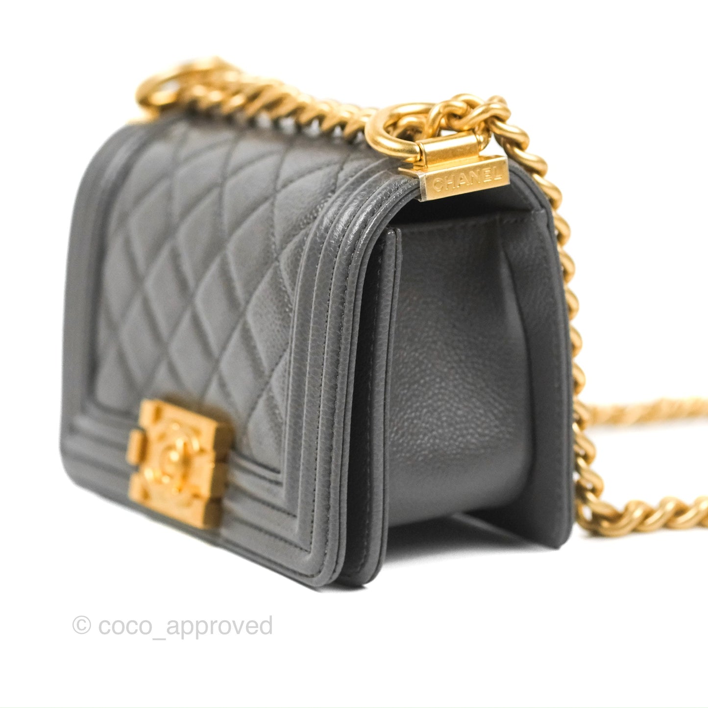 Chanel Mini Boy Dark Grey Caviar Aged Gold Hardware