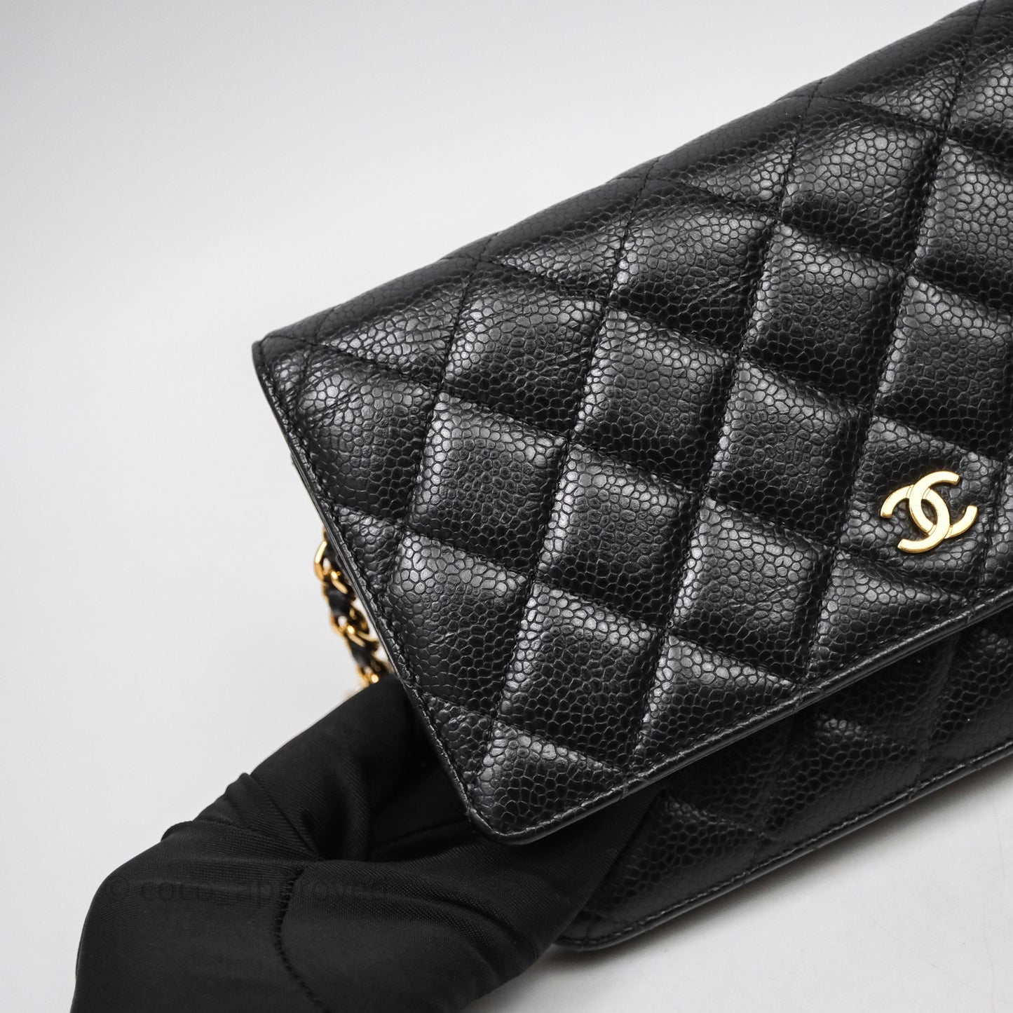 Chanel Classic Wallet On Chain WOC Quilted Black Caviar Gold Hardware