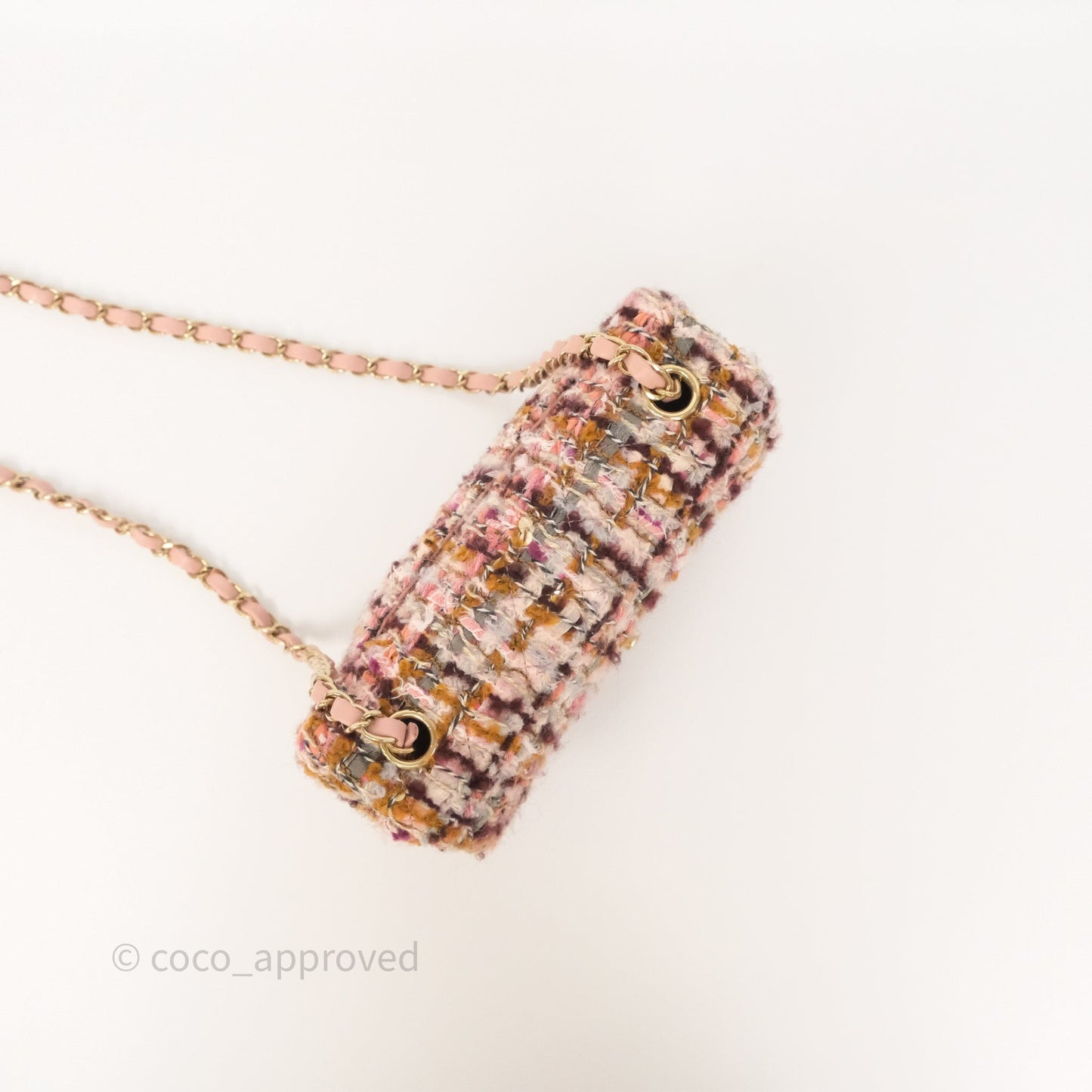 Chanel Mini Rectangular Pink Burgundy Tweed Gold Hardware 23K