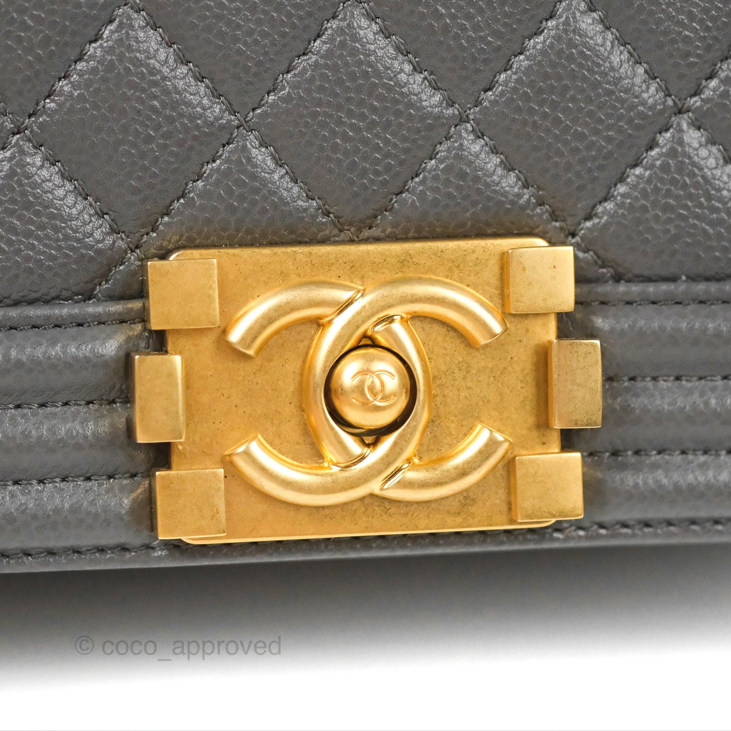 Chanel Small Boy Dark Grey Caviar Aged Gold Hardware