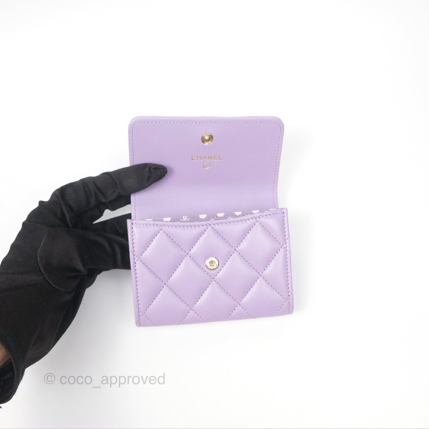 Chanel Flap Coin Purse Pearl CC Lilac Lambskin Gold Hardware