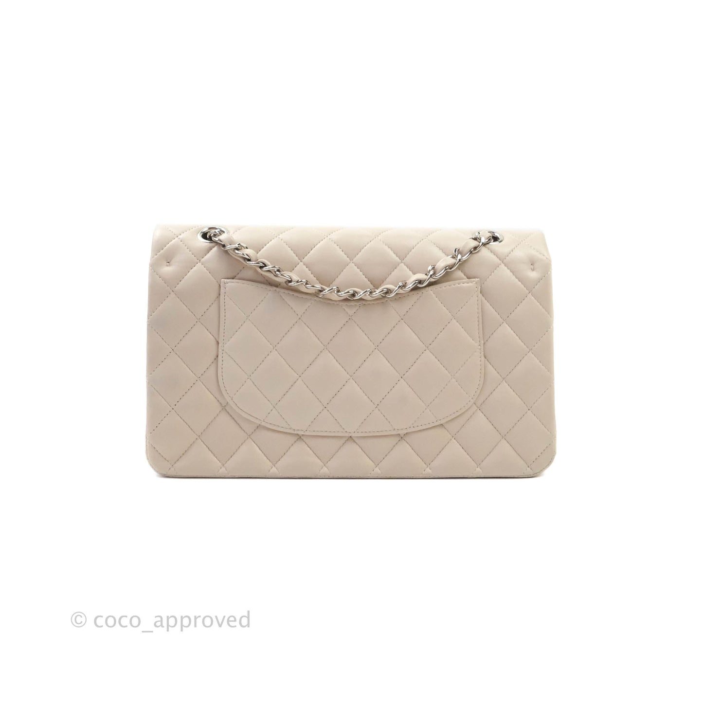 Chanel Classic M/L Medium Double Flap Cream Lambskin Silver Hardware