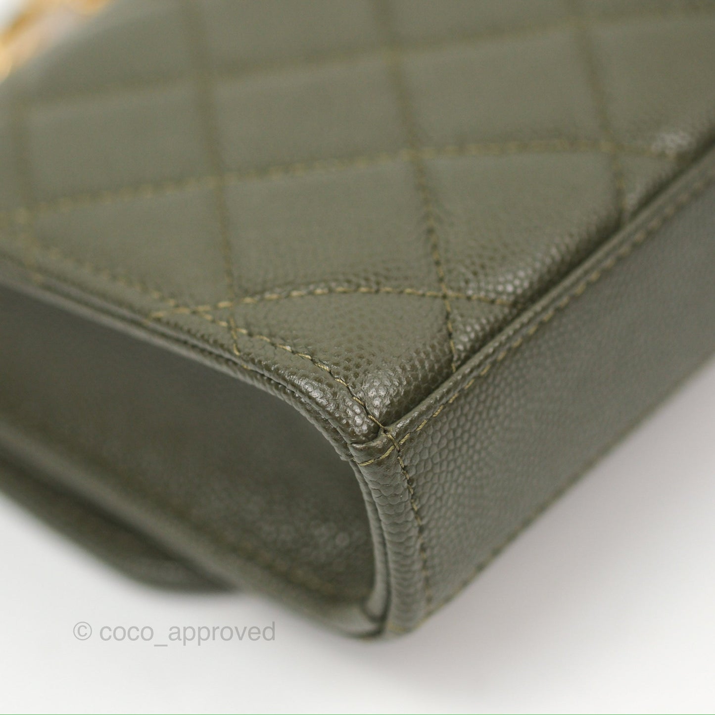 Chanel Coco First Mini Clutch On Chain Dark Olive Green Caviar Gold Hardware 22K